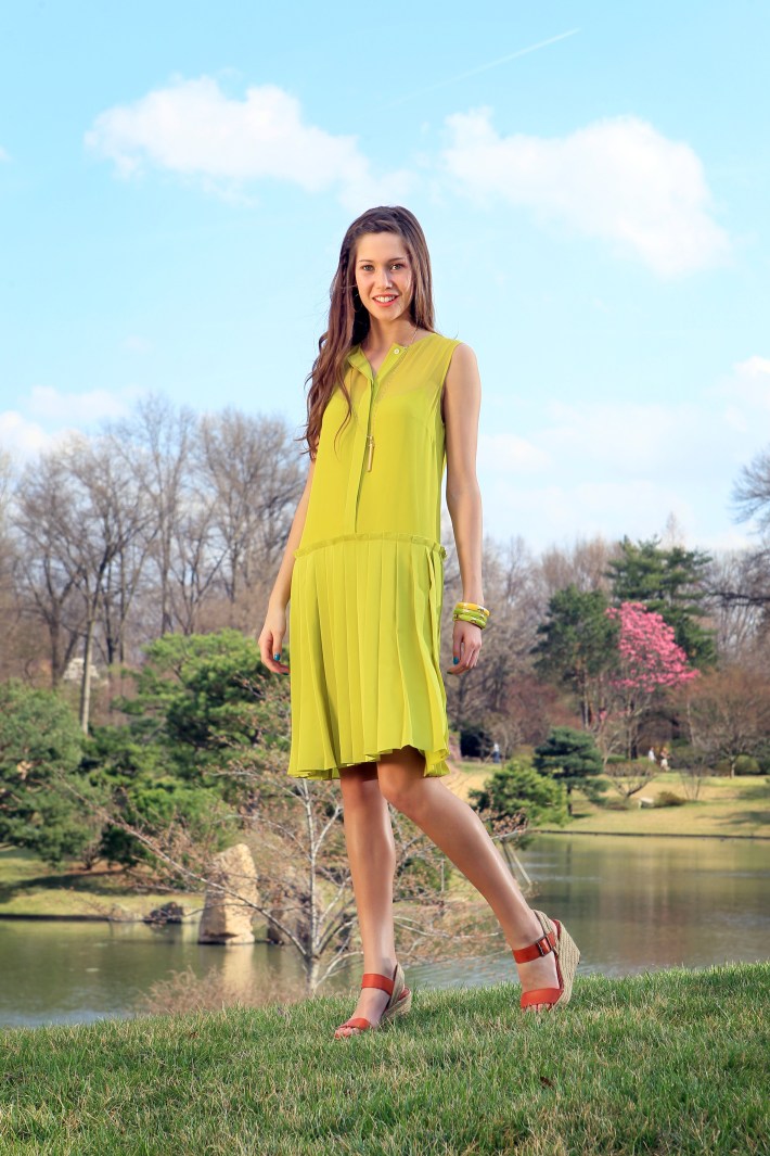 Spring fashion 2012, Sleeveless sheer lime silk "Diedre" dress